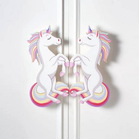 Handcrafted Acacia Wood Unicorn Cupboard Handles Set